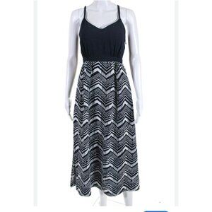 J.Crew Womens Petite 00 Sleeveless Maxi Dress Chevron Print Navy/White Casual
